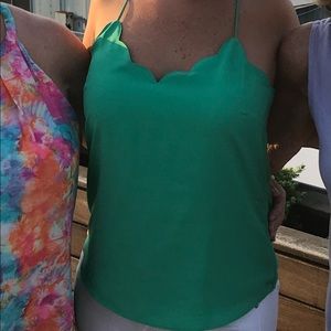 Gorgeous Scallop Detail Green JCrew Spaghetti Strap Racerback Blouse